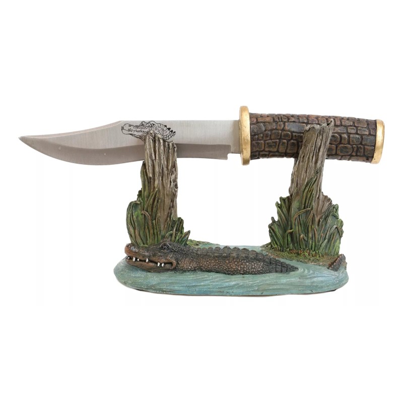 Swamp Bayou Crocodile Alligator Display With Decorative Dagger Knife Statue