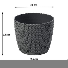 Tymar Flowerpot, pack of 2, round shape, planter, crochet look (anthracite, diameter 14 cm)
