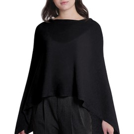 InCashmere 100% Pure Cashmere Poncho Sweater for Women - Lightweight Warm Knitted Shawl Wrap - Fall/Winter Dress Topper Gift (Black)