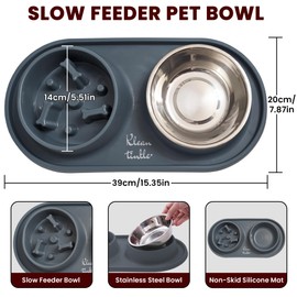 Pets Dog Bowl Set - Anti Skid Removable Double Slow Feeder Dog Bowls with Non Skid Silicone Mat - Stainless Steel Dog Water Bowl for Cats & Pets – A Beautiful Slate Gray Color