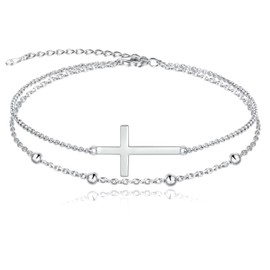 MANBU Sterling Silver Cross Bracelet for Women: Faith Cross Adjustable Bracelet Jewelry Faith Gifts for Girls Teens (cross bracelet)