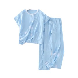 YAVINCOL Disability Clothing for Home Care Patient Nursing Suit For Children Postoperative Fracture Pure Cotton Fully Open on both Sides Paste Short-Sleeved Suit for Kids（Blue-XXL）