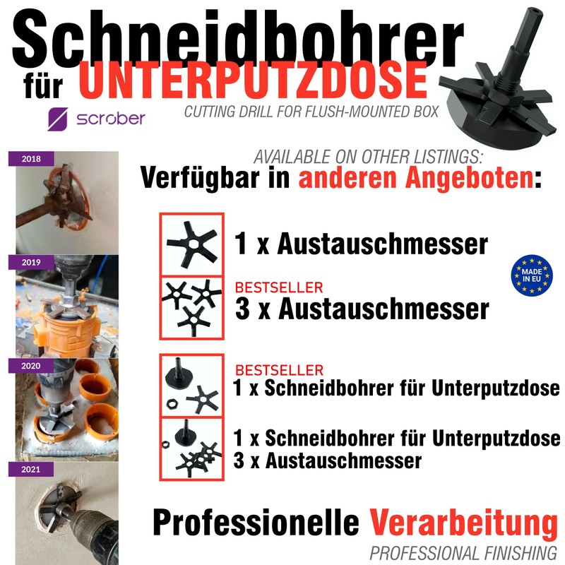 SCROBER Universal Cutting Drill Bit for Flush-Mounted Box Diameter 65