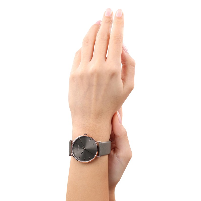 s.Oliver 2033488 Women's Quartz Watch Analogue with Leather Strap, Grey,