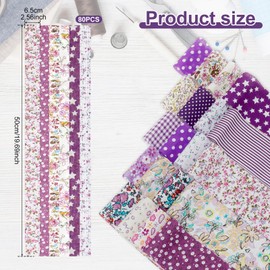 80Pcs Cotton Quilting Fabric Soft Colorful Printed Sewing Fabric Multipurpose Pre Cut Strips 20 Floral Prints for DIY Handmade Crafting Sewing(Purple,80 Pieces)