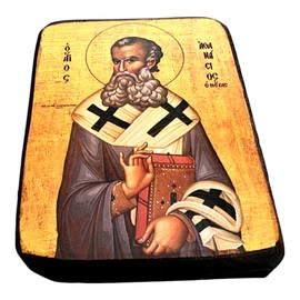 Wooden Greek Christian Orthodox Wood Icon of Saint Athanasios / A0