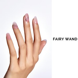 Semi Cured Gel Nail Strips - NAILOG 34 Pcs Gel Nail Stickers Work with any UV Light, Extra Long Nail Wraps with Glossy Gel Finishing Gradient Pink, Fairy Wand