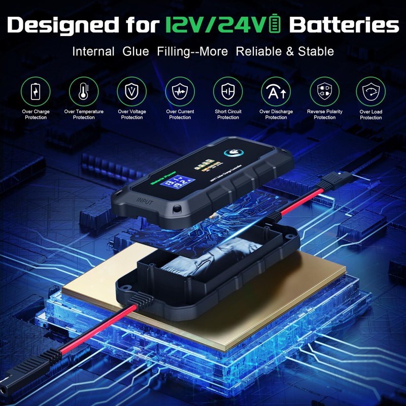 20A 12V/24V MPPT Wireless Solar Charge Controller, Bateria Power Intelligent