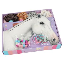 Depesche 12484 Miss Melody Horse Mane Braiding DIY Set Including 8 Cardboard Boxes in Horse Head Shape, 4 Wool Threads and Colourful Rubber Bands and Clips