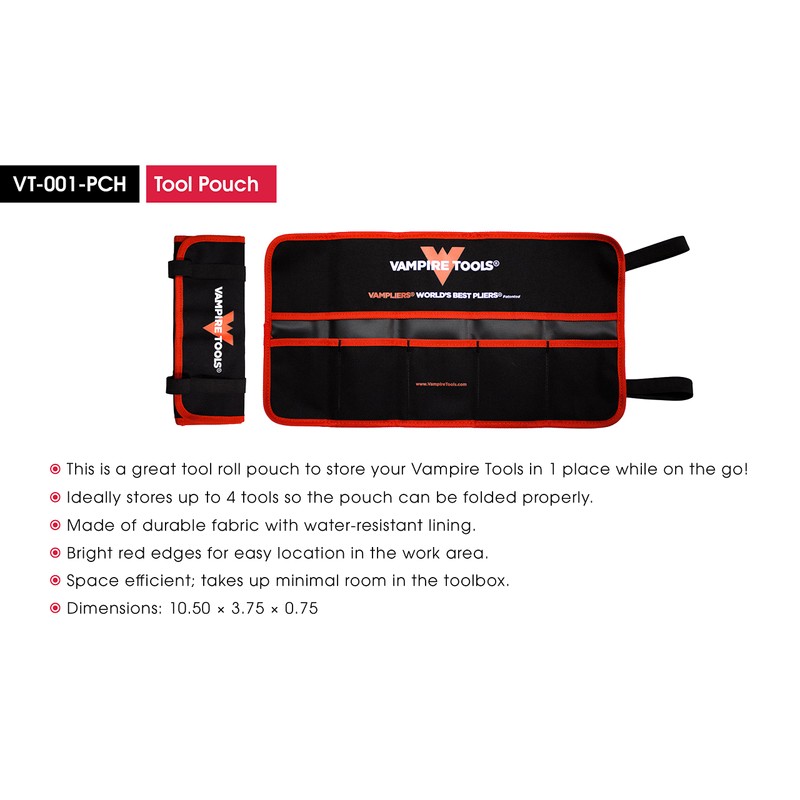 VAMPLIERS 10-Inch Roll Up Tool Organizer Pouch, 5 Pockets. Secure