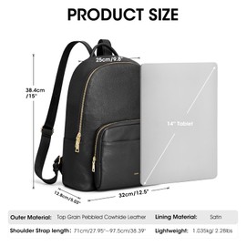 Kattee Leather Backpacks for Women,Fashion Multi-fuction Bag with Card Zipper Bag Attached at the Back for Travel Work Shopping and School, Black