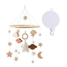 Mobile Baby Bed Mobile Wooden with Mobile Music Box, Clouds Stars Mobile Baby Girl Bed Bell Pendant for Baby Cot, Wind Chime Rattle Changing Table, Children's Room Hanging Bed Bell