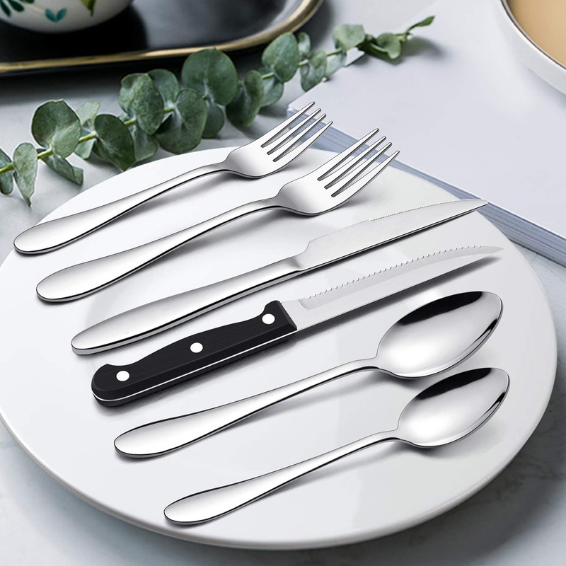 LIANYU 72-Piece Silverware Set with Steak Knives, Stainless Steel Flatware