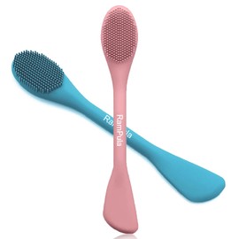 RamPula Face Scrubber, 2 in 1 Silicone Facial Cleansing Brush, Face Exfoliator Blackhead Acne Pore Pad Face Wash Brush for Deep Cleaning Skin Care, Applicator for Mud, Clay, Body Lotion, DIY Mask