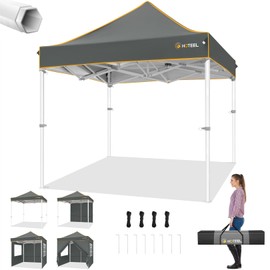 Hoteel 6.6 x 6.6 Pop up Canopy,Easy Up Heavy Duty Canopy with 4 Sidewalls,Upgrade Hexagonal Tube UPF50+ 1500mm Waterproof,Outdoor Canopy Tent with Carry Bag for Commercial Events,Beach,Camping,Grey