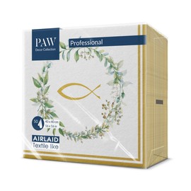 PAW - Airlaid Napkins - Fabric-Like (40 x 40 cm) I Pack of 50 I Perfect for Communion, Confirmation, Christening I High-Quality Table Decoration Fabric Napkins - Fish Eucalyptus I First Communion Gold