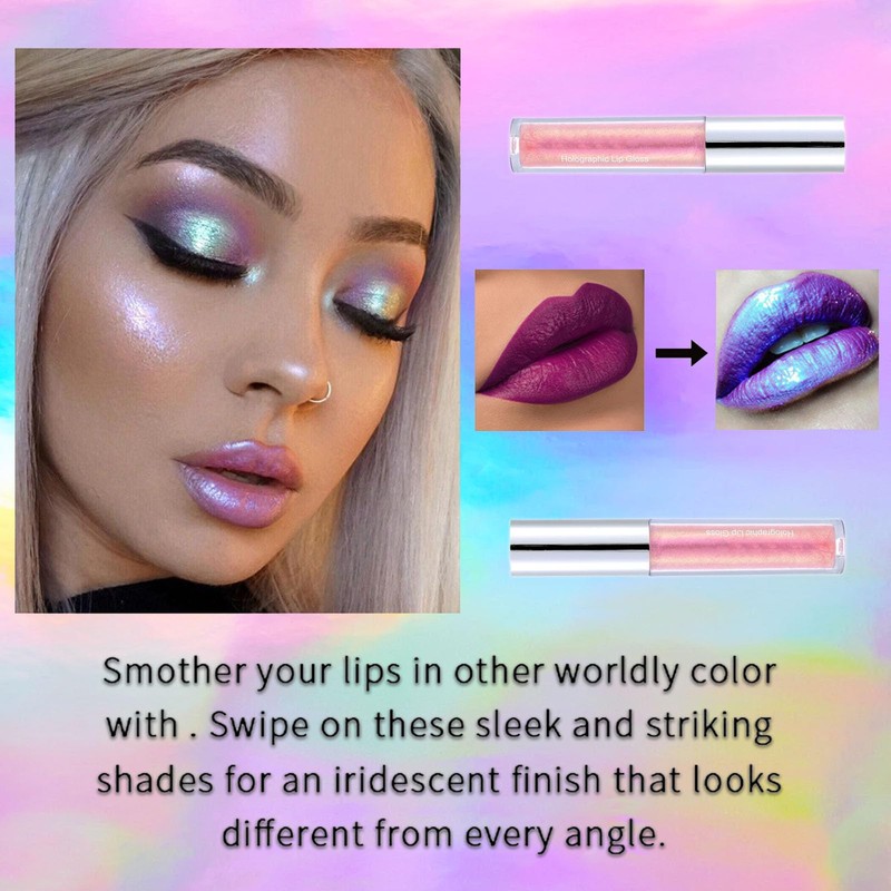 Glitter Lip Gloss, Diamond Shimmer Pink Lipgloss Pearlescent Liquid Lipstick,