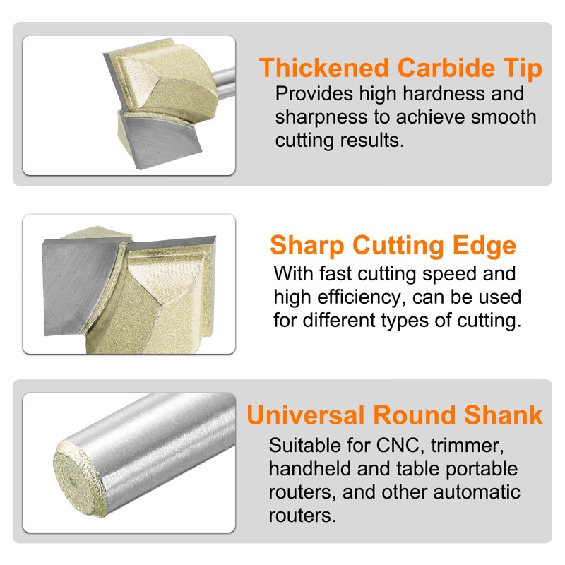 sourcing map Bottom Cleaning Router Bit 1" Diameter 1/4" Shank