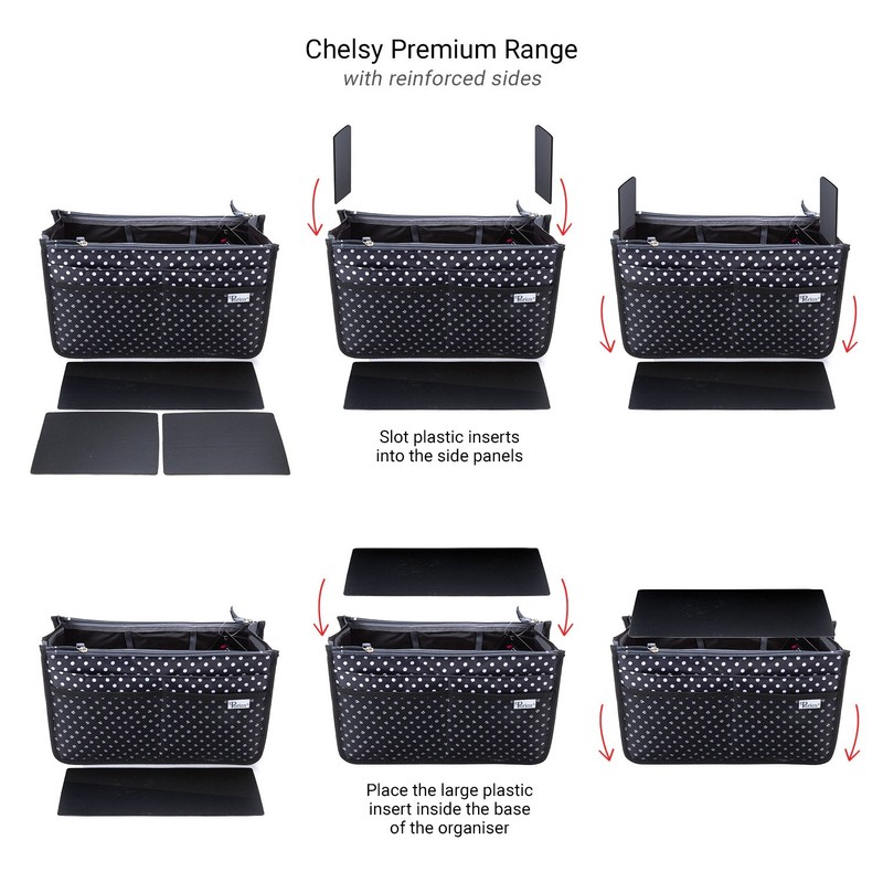Periea 'Chelsy' Premium Handbag Organiser Insert: Structured Travel Pouch for