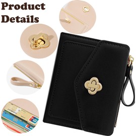 Farcauo Small Wallets Woman Cute Black Wallet for Woman Girls Kawaii Thin Mini Wallet Womens Ladies and Girls Minimalist Women's Wallet with ID Window