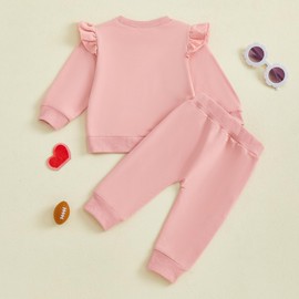 Santikisler Toddler Baby Girl Football Outfit Letter Print Long Sleeve Sweatshirt and Pants Set Fall Clothes (Pink, 6-12 months)