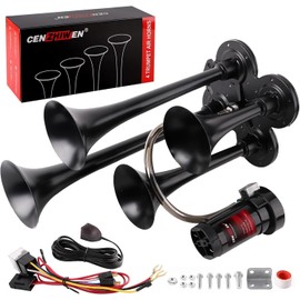 Cenzhiwen Train Horn Kit - 4 Trumpet Metal Air Horns replacement Dill horn 12V 150dB Ultra Loud with Compressor for pickup/motorhome/SUV/truck/train and other vehicles(4 speakers with button)