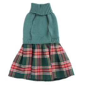 Green Embroidery Snowflake Ugly Vintage Knit Reindeer Holiday Festive Christmas Dog Sweater Dress for Puppy,X-Small (XS) Size Back Length 9"