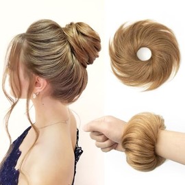 SPIKFN Real Hair Bun Set, 100% Human Hair, Natural Doughnut Hairpiece, Updo Hairstyle, Messy Hair Accessories for Women (#6 Honey Brown)