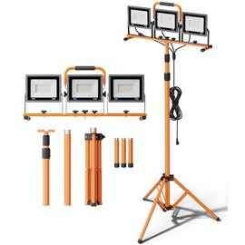 Upgraded 21000Lumen LED Work Lights with Stand - 3 Head Adjustable Work Light with 16FT Cord - IP66 Waterproof Tripod Worklights with Individual Switch for Outdoor Indoor Portable & All-round Lighting