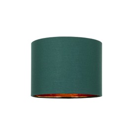 Modern and Stylish Forest Green Cotton Fabric Small 8" Drum Lamp Shade with Shiny Copper Inner - 40watt Maximum by Happy Homewares