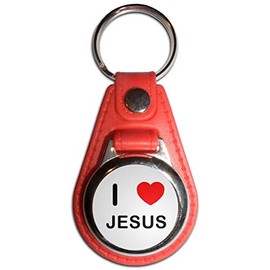 BadgeBeast.co.uk I Love Jesus - Red Plastic Medallion Key Ring