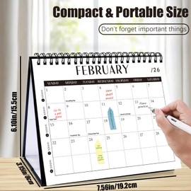 GuassLee Desk Calendar 2026, 2026 12 Months Flip Desktop Calendar Planner Small Runs From Jan 2026 to Dec 2026 with To-Do List & Notes For Home School Office Organizing, 7.5" x 6.8", Black White