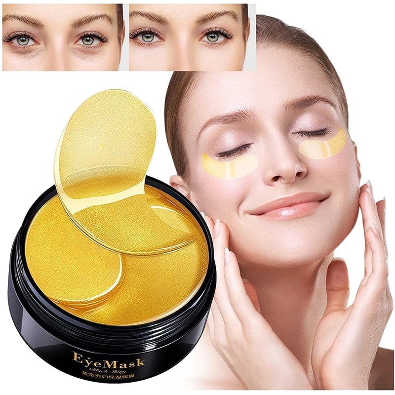 Parches Ojos 24k Oro, 60 Pcs, Colágeno, Contorno de Ojos