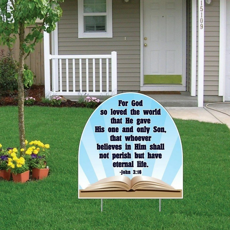 John 3:16 Corrugated Plastic Shaped Yard Sign - FREE SHIPPING