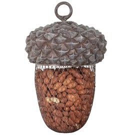 Dehner Natura Wild Bird Feeder Acorn Hanging Approx. 14 x 14 x 22 cm Polyresin/Metal Grey