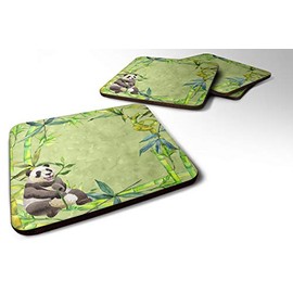 Caroline's Treasures CK1696FC Panda Bear and Bamboo Foam Set of 4 Coasters, Multicolor