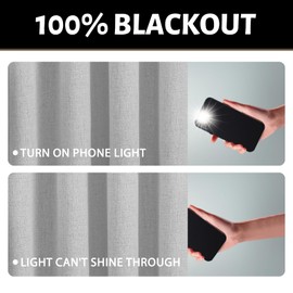 Yakamok White Linen Curtains 100% Blackout 84 Inches Long,Room Darkening Textured Curtains for Living Room Thermal Grommet Bedroom Curtains 2 Panels with Greyish White Liner