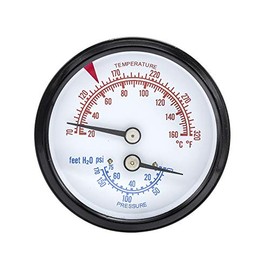 PIC Gauges TRI-RC-254R1.75-D Commercial Tridicator, Black Steel Case, Bronze Internals, Plastic Lens w/ Red Indicator, 2.5" Dial, 1.75" Stem Length, 0/75 psi Range, 1/4" Male NPT