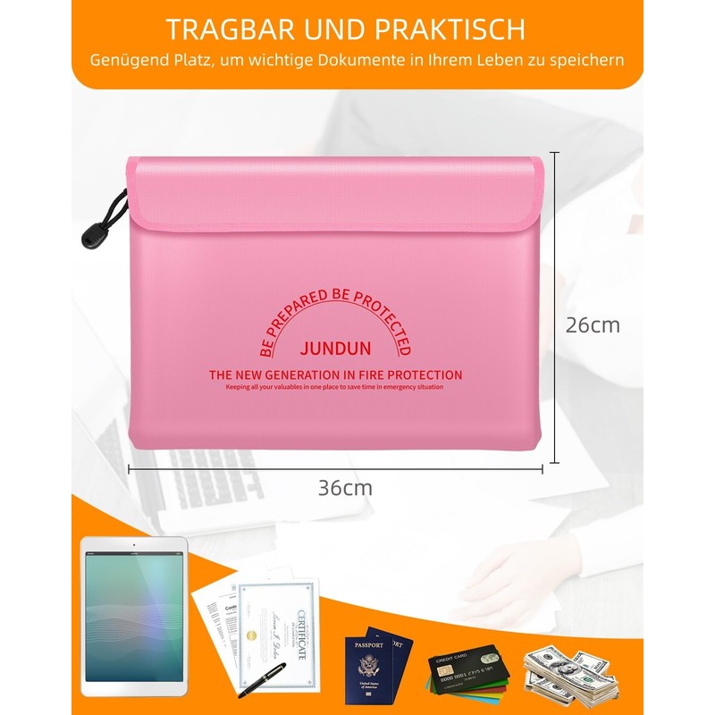 JUNDUN Fireproof Document Bag with 5200°F Heat Insulation, 36 x