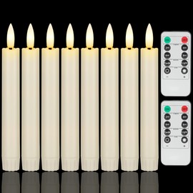 AFINETH 6.4 Inch Flameless Taper Candles with Remote Timer, Short Flickering Battery Operated Candles, Ivory Decorative Led Flameless Candlesticks for Weeding Home Party Festival, 8 Pack
