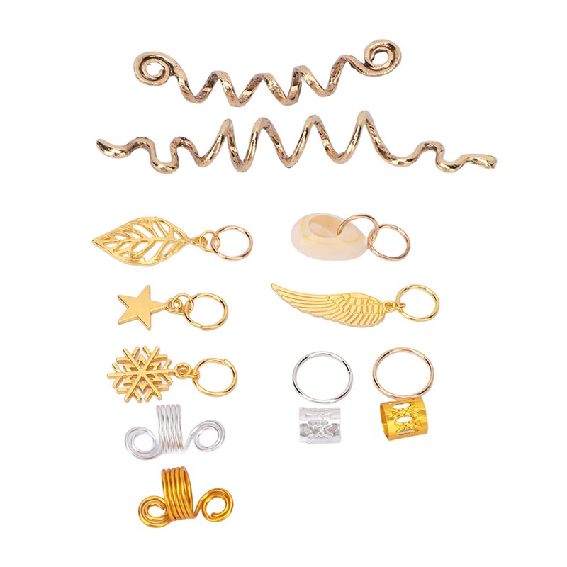 206pcs Dreadlocks Hair Jewelry Rings DIY Alloy Metal Golden Silver