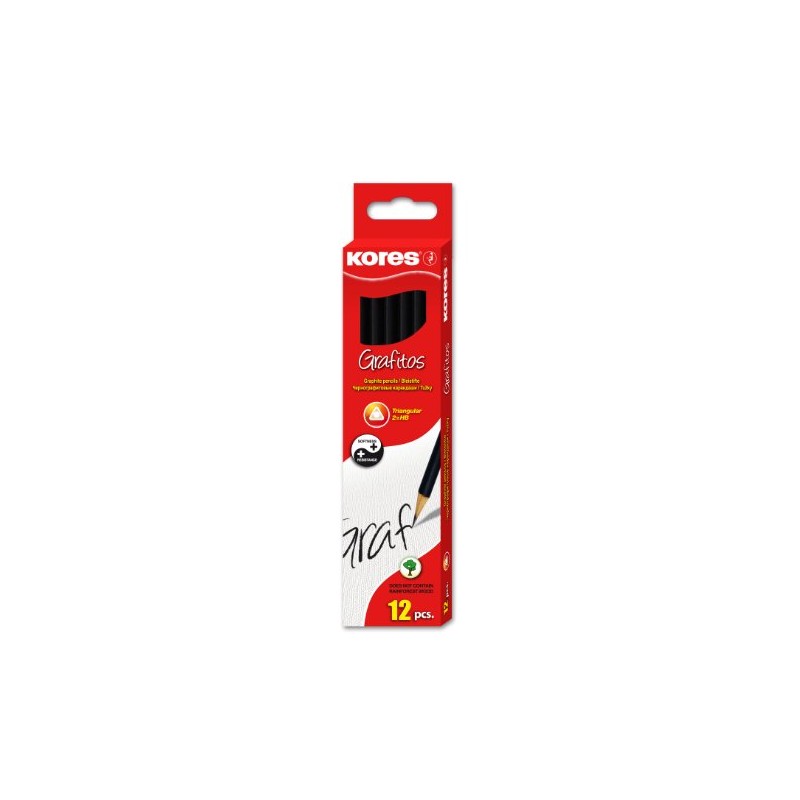 Kores Grafitos HB pencil with eraser, 12 pieces, colour: black