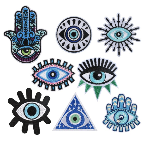 VYNYJOAN 8pcs Evil Eye Iron On Patches, Blue Evil Eye