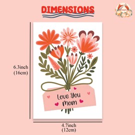 PEONYNFOX Love You Mom Mother's Day Birthday Just Because Floral Bouquet Greeting Card for Mother Mom Mum Mama Mommy Her - Size 4.7"x6.3" Blank Inside with Kraft Envelope