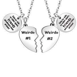 Best Friends Necklace Gift,2pcs Heart Pendant Adjustable Long Necklace"Side by side or miles apart best friends are always close at heart"Friendship Jewelry (SIDE BY SIDE FRIENDS)