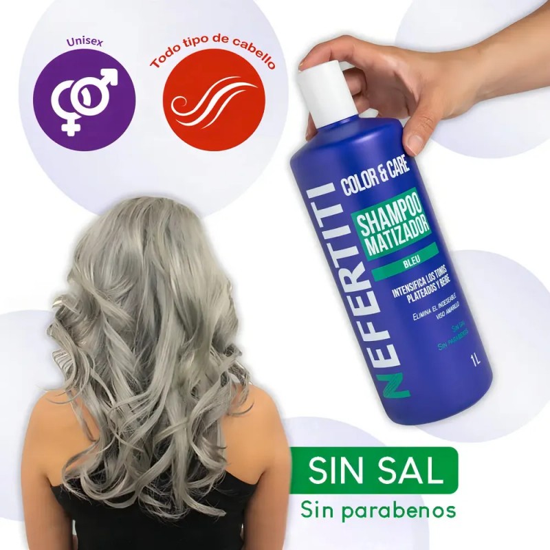 Shampoo Matizador Azul Sin Sal Neutraliza Tonos Amarillos