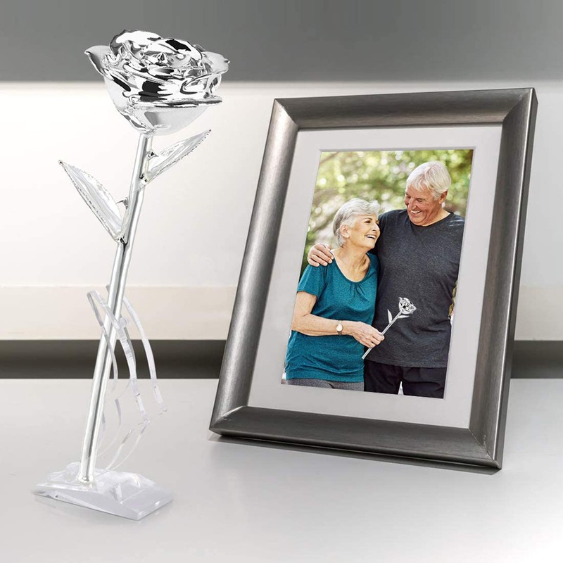 24k Gold Rose Flower Long Stem Straight Handle Ornament Handcrafted