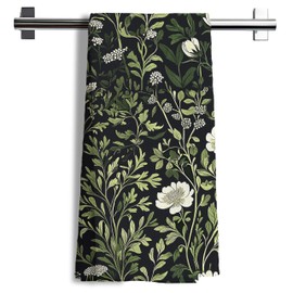 Nipil Vintage Green Floral Kitchen Towels, Dark Cottagecore Botanical Floral Hand Towels for Bathroom, Botanical Decor Dish Tea Towels for Kitchen, Cottagecore Bathroom Decor, 16x24 Inches