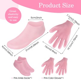 2 Pairs Silicone Socks Gloves Set for Dry Cracked Feet Women, Pink Skin Care Moisturizing Gloves and Feet Moisturizer Socks for Foot Hand Softening, Foot Care After Pedicure, Spa Gel Sock Glove