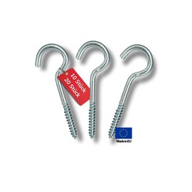 THOMCE Robust Screw Hooks Galvanised Pack of 20 4.5 x 50 mm Ceiling Hooks Made in the EU Hook Screw for Order with System Round Hooks Suitable for Plasterboard or Wooden Beams